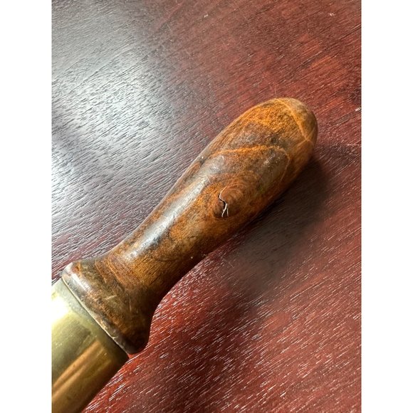 Vintage Heavy Brass Schoolhouse Hand Bell Wood Handle Retro Farmhouse Cottage Co - Picture 6 of 7